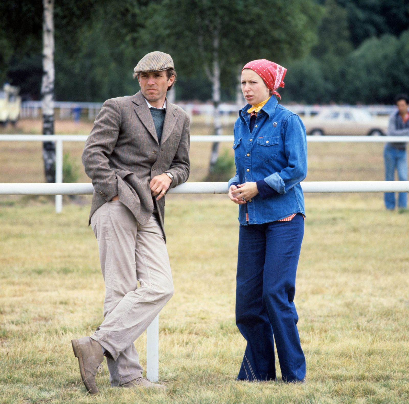 Image may contain Mark Phillips Anne Princess Royal Person Adult Clothing Coat and Pants. Princess Anne and husband Mark...