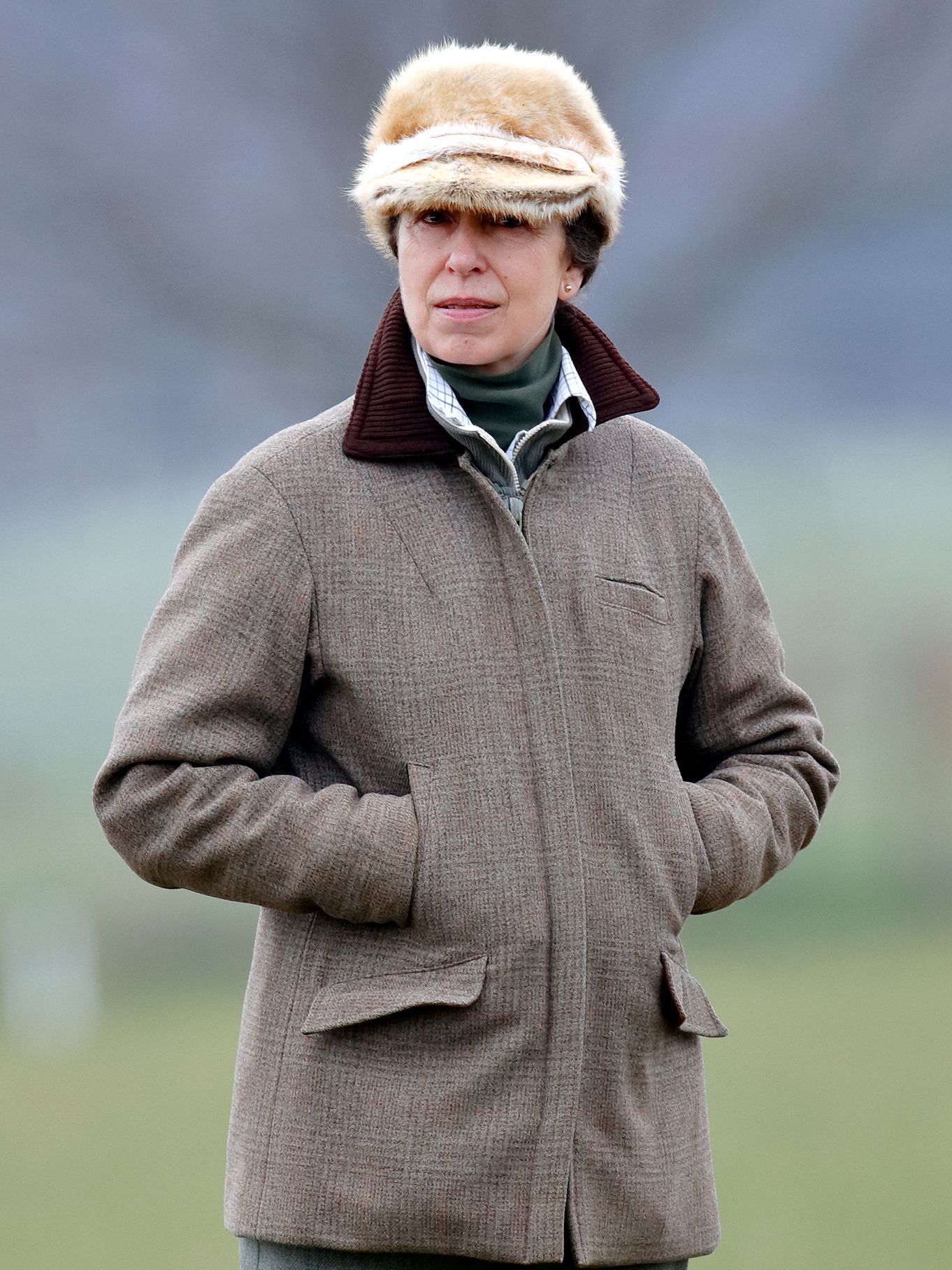 Image may contain Anne Princess Royal Clothing Coat Jacket and Person. STROUD UNITED KINGDOM  MARCH 24  Princess Anne...