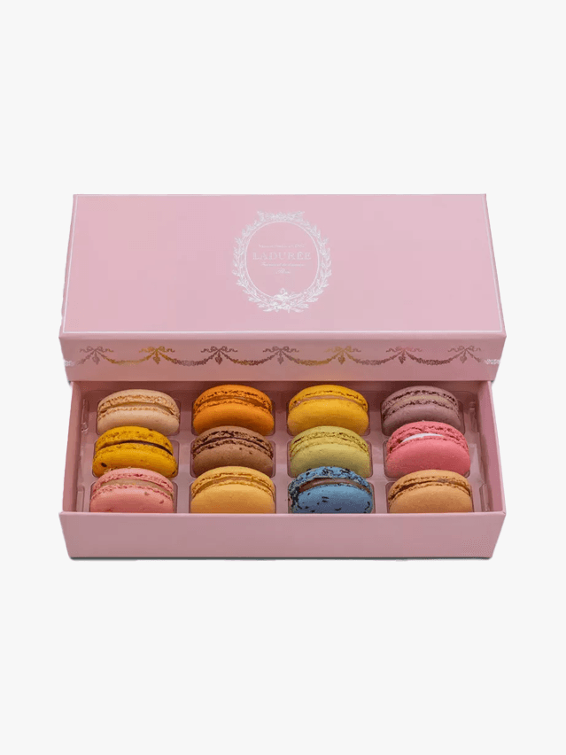 Image may contain: Food, Sweets, Box, Bread, and Macarons
