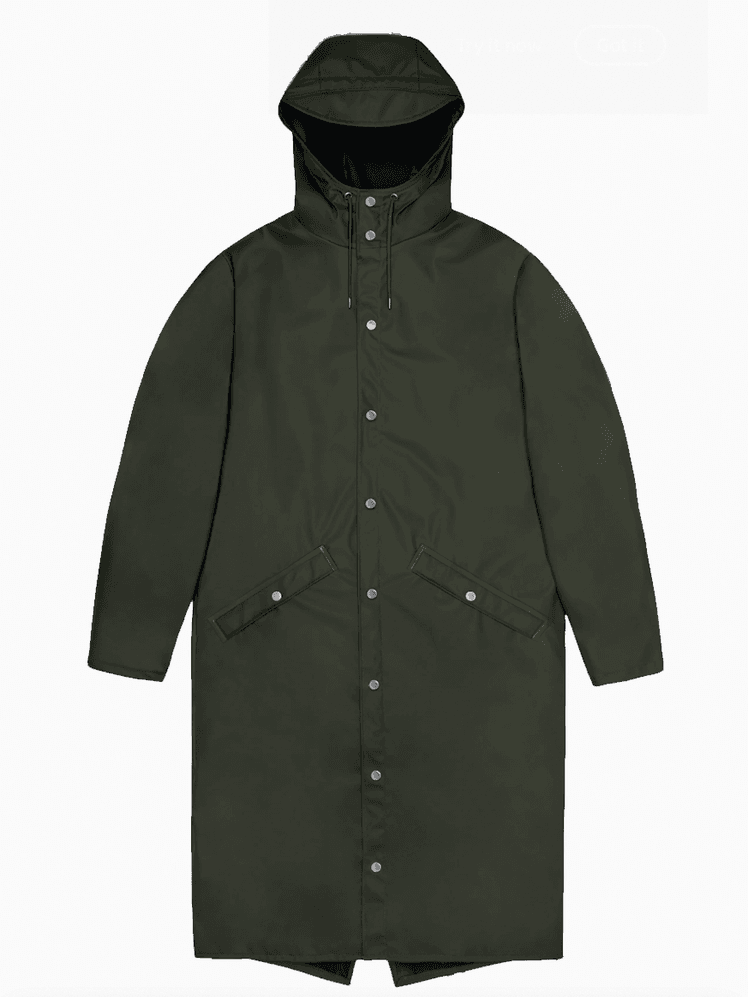 Image may contain: Clothing, Coat, and Raincoat